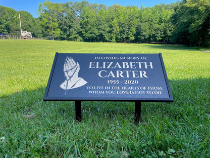 Personalized Black Granite Headstone, Tombstone – 12x6 & 24x12 Memorial Grave Marker with Metal Stand, Graveyard sign