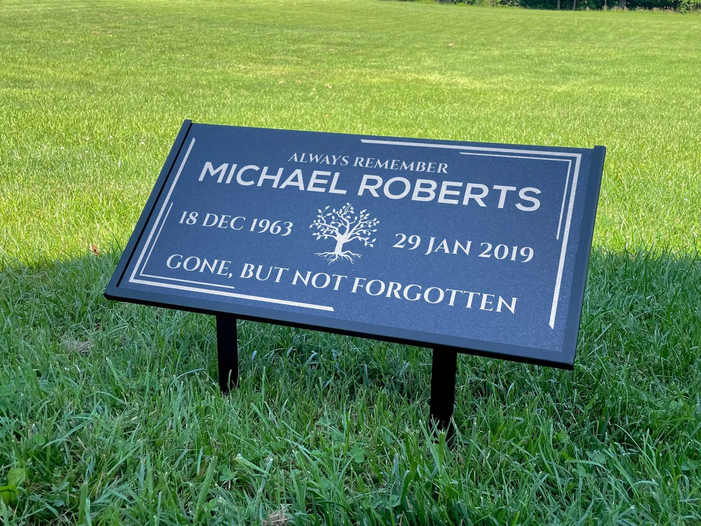 Personalized Black Granite Headstone, Tombstone – 12x6 & 24x12 Memorial Grave Marker with Metal Stand, Graveyard sign