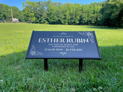 Personalized Black Granite Headstone, Tombstone – 12x6 & 24x12 Memorial Grave Marker with Metal Stand, Graveyard sign