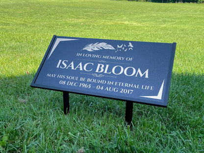 Personalized Black Granite Headstone, Tombstone – 12x6 & 24x12 Memorial Grave Marker with Metal Stand, Graveyard sign