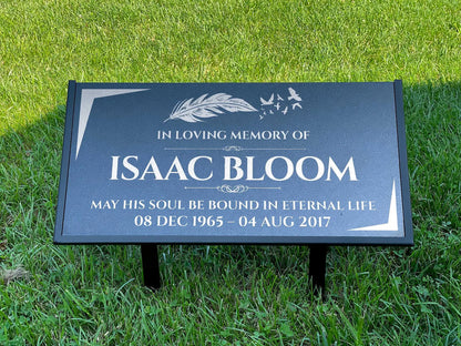 Personalized Black Granite Headstone, Tombstone – 12x6 & 24x12 Memorial Grave Marker with Metal Stand, Graveyard sign