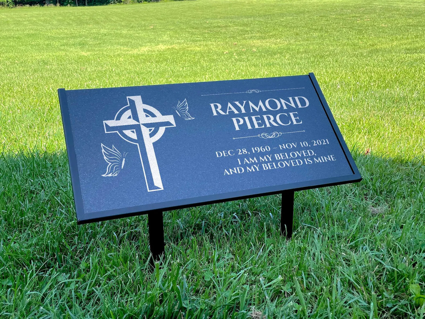 Personalized Black Granite Headstone, Tombstone – 12x6 & 24x12 Memorial Grave Marker with Metal Stand, Graveyard sign