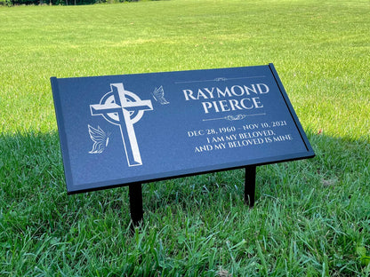 Personalized Black Granite Headstone, Tombstone – 12x6 & 24x12 Memorial Grave Marker with Metal Stand, Graveyard sign