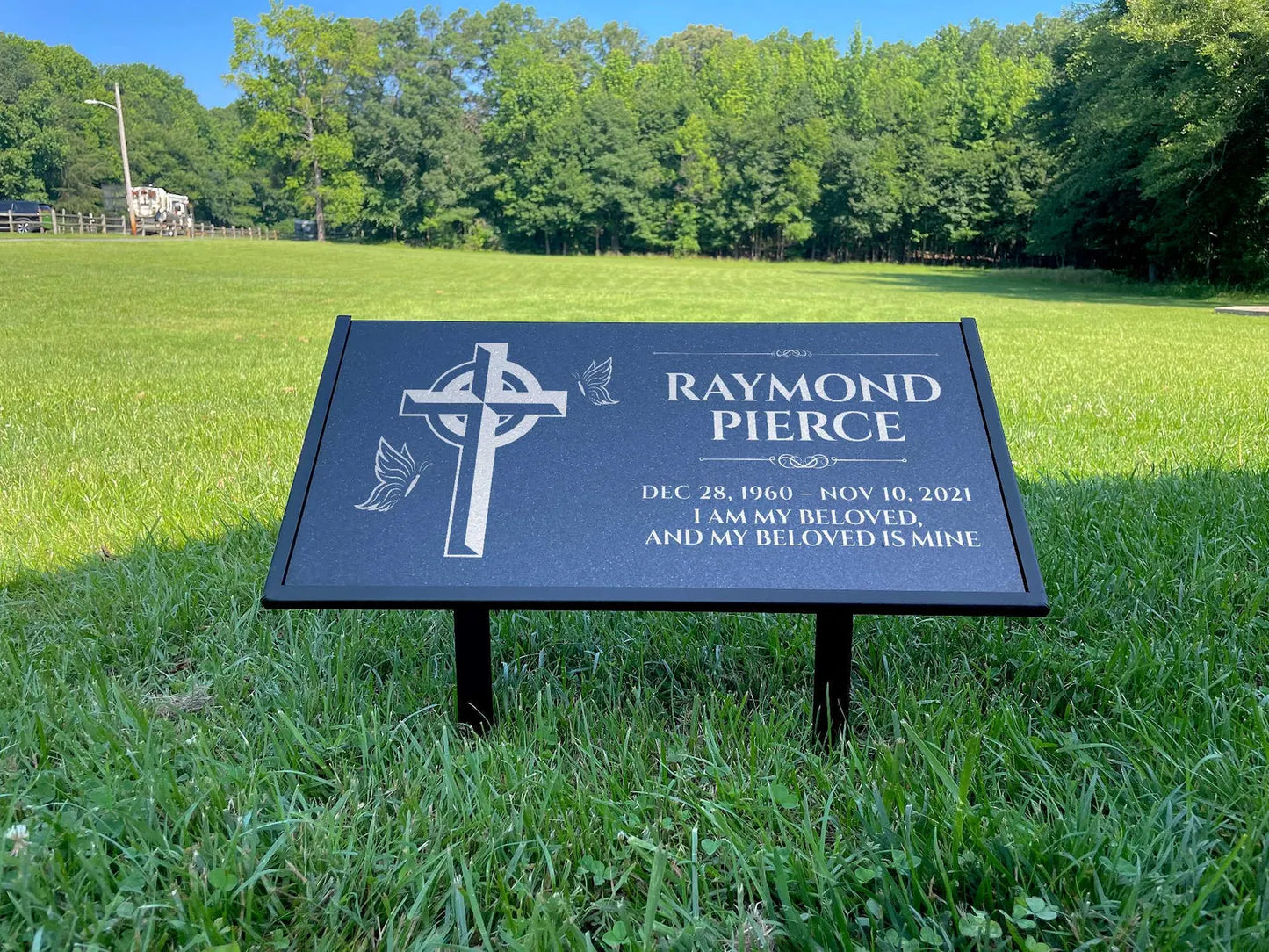 Personalized Black Granite Headstone, Tombstone – 12x6 & 24x12 Memorial Grave Marker with Metal Stand, Graveyard sign