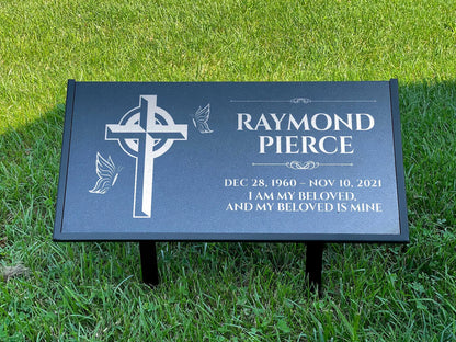 Personalized Black Granite Headstone, Tombstone – 12x6 & 24x12 Memorial Grave Marker with Metal Stand, Graveyard sign