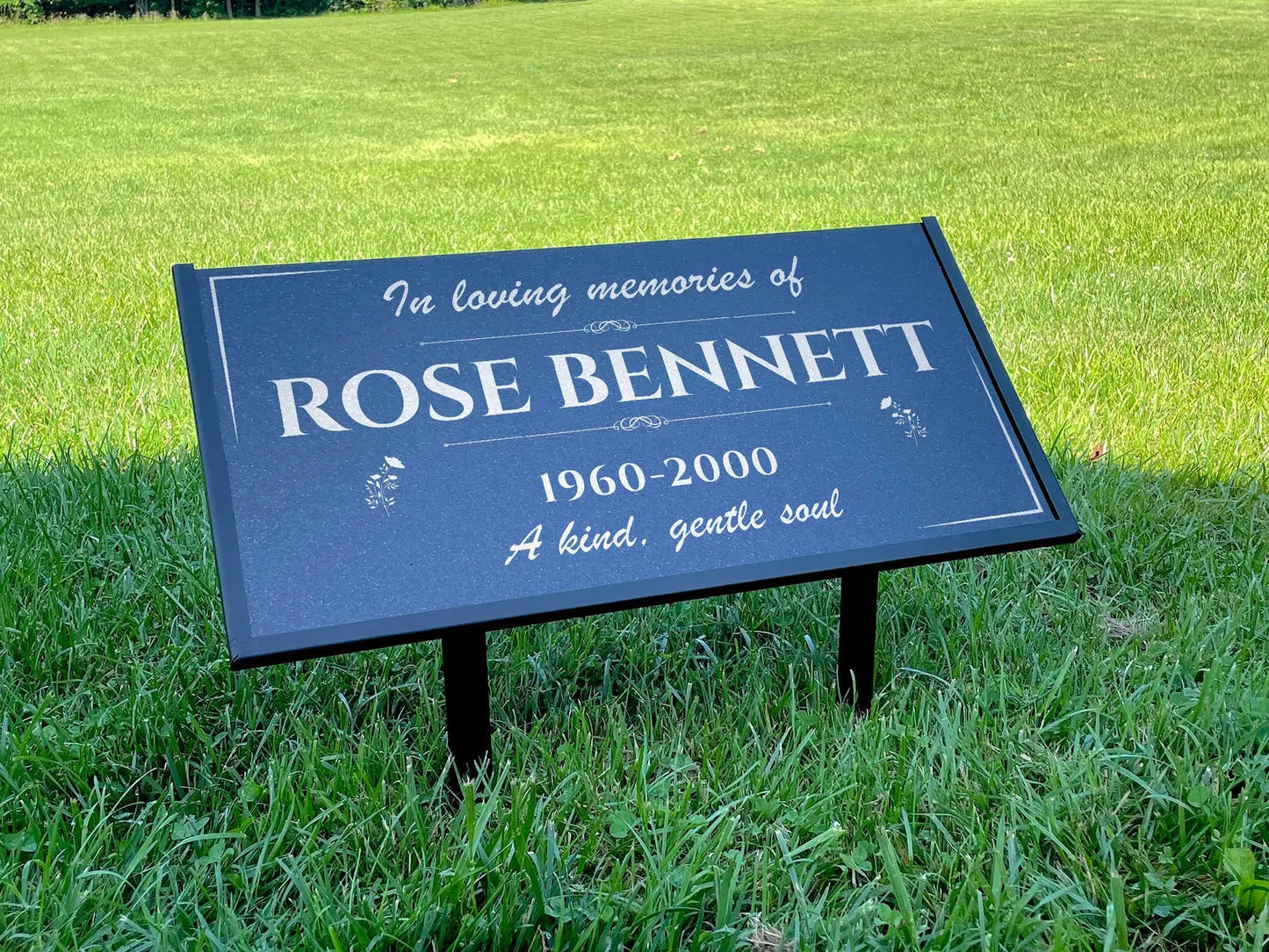Personalized Black Granite Headstone, Tombstone – 12x6 & 24x12 Memorial Grave Marker with Metal Stand, Graveyard sign
