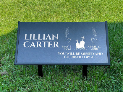 Personalized Black Granite Headstone, Tombstone – 12x6 & 24x12 Memorial Grave Marker with Metal Stand, Graveyard sign
