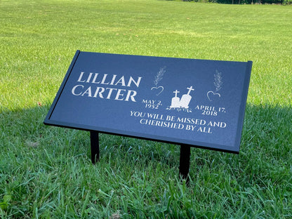 Personalized Black Granite Headstone, Tombstone – 12x6 & 24x12 Memorial Grave Marker with Metal Stand, Graveyard sign