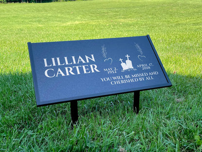 Personalized Black Granite Headstone, Tombstone – 12x6 & 24x12 Memorial Grave Marker with Metal Stand, Graveyard sign