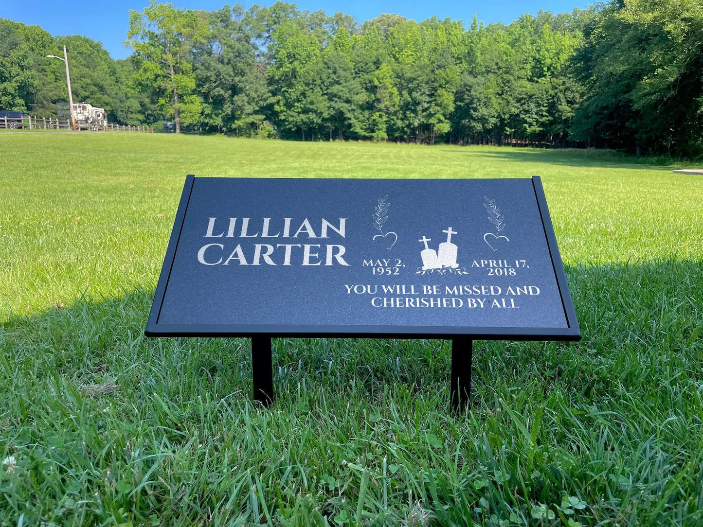 Personalized Black Granite Headstone, Tombstone – 12x6 & 24x12 Memorial Grave Marker with Metal Stand, Graveyard sign