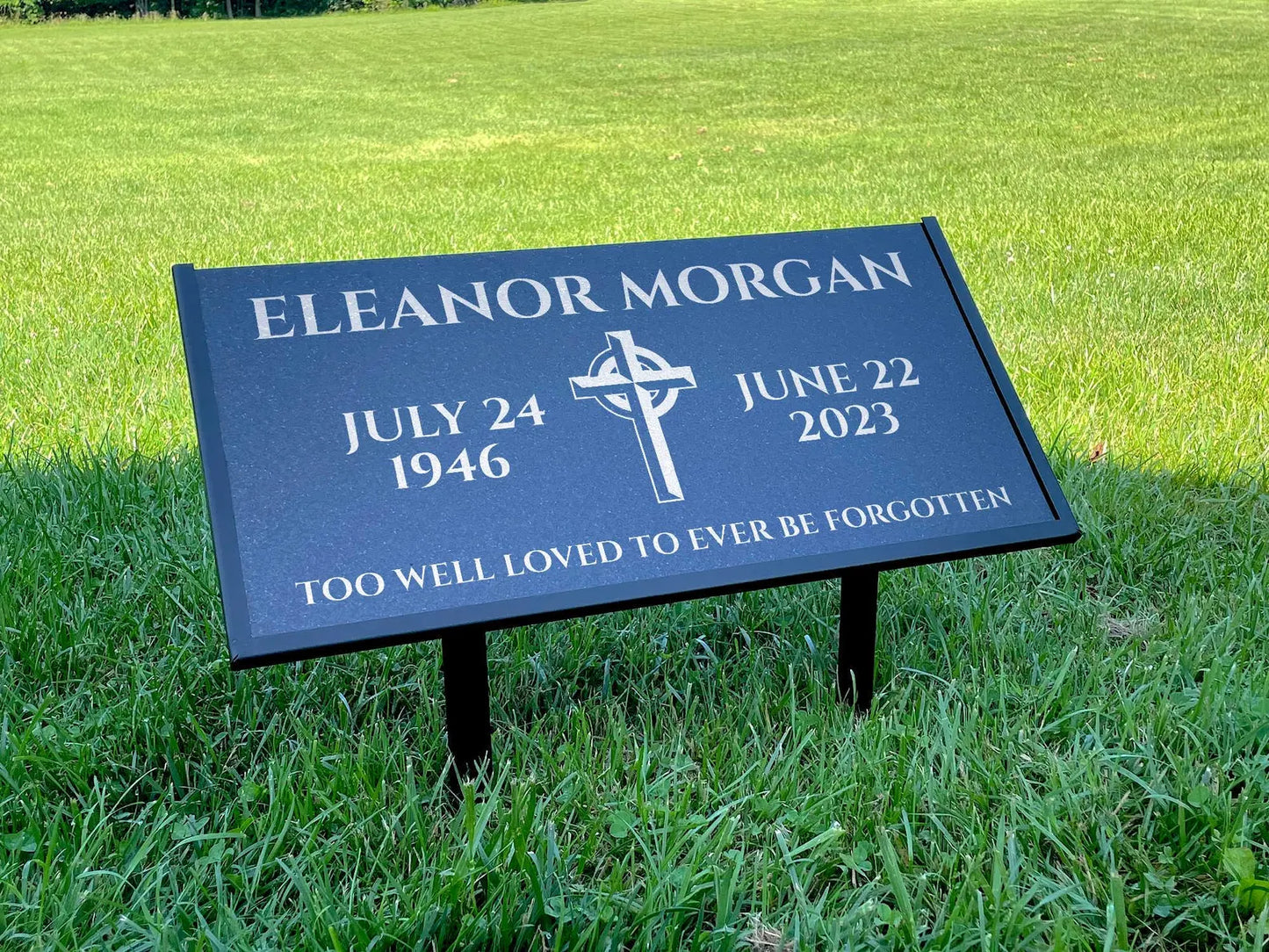 Personalized Black Granite Headstone, Tombstone – 12x6 & 24x12 Memorial Grave Marker with Metal Stand, Graveyard sign