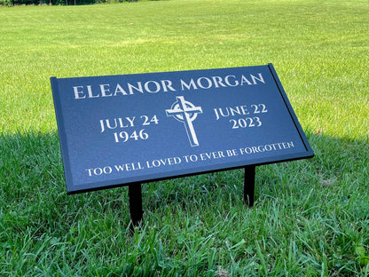 Personalized Black Granite Headstone, Tombstone – 12x6 & 24x12 Memorial Grave Marker with Metal Stand, Graveyard sign
