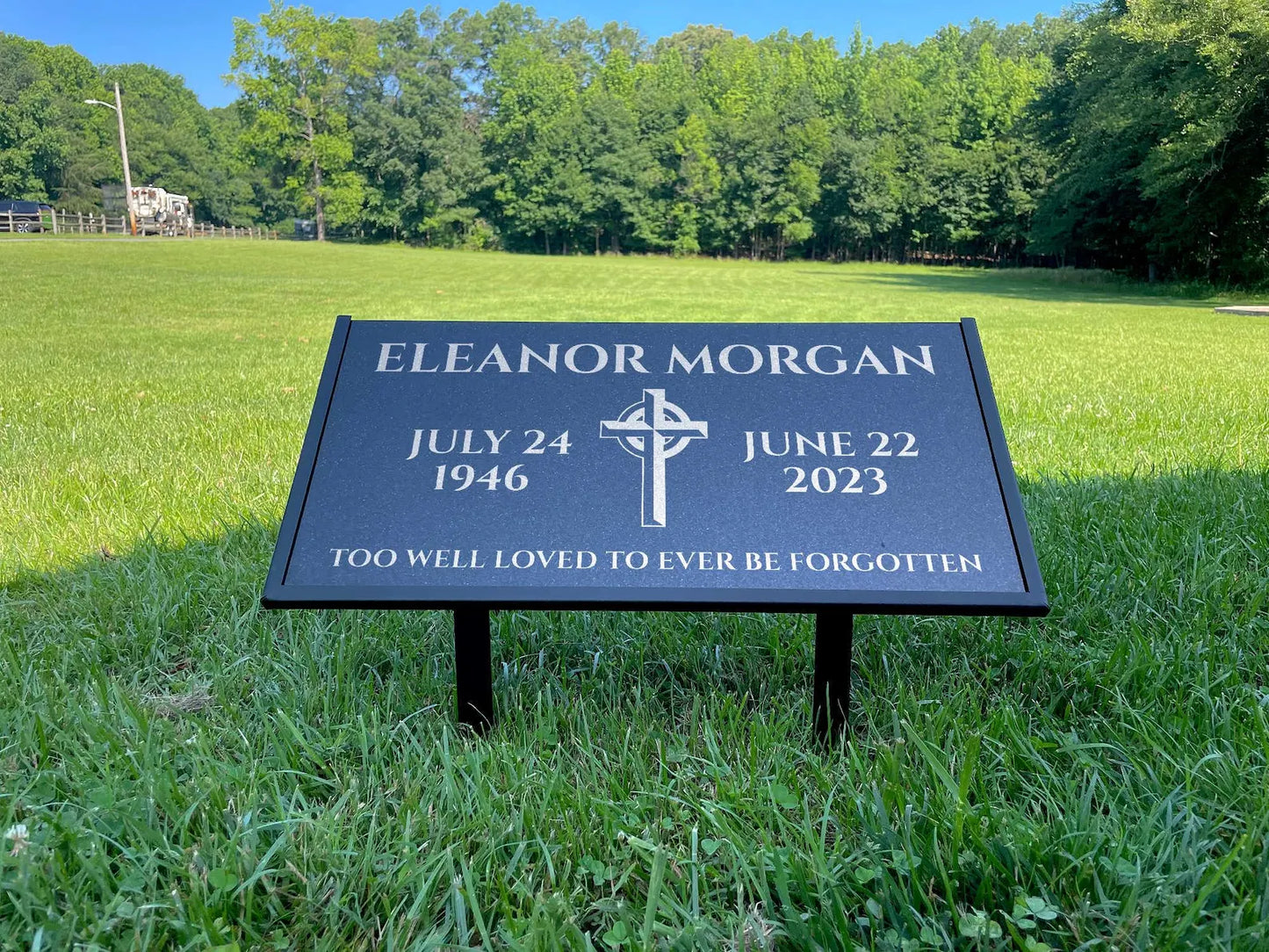 Personalized Black Granite Headstone, Tombstone – 12x6 & 24x12 Memorial Grave Marker with Metal Stand, Graveyard sign