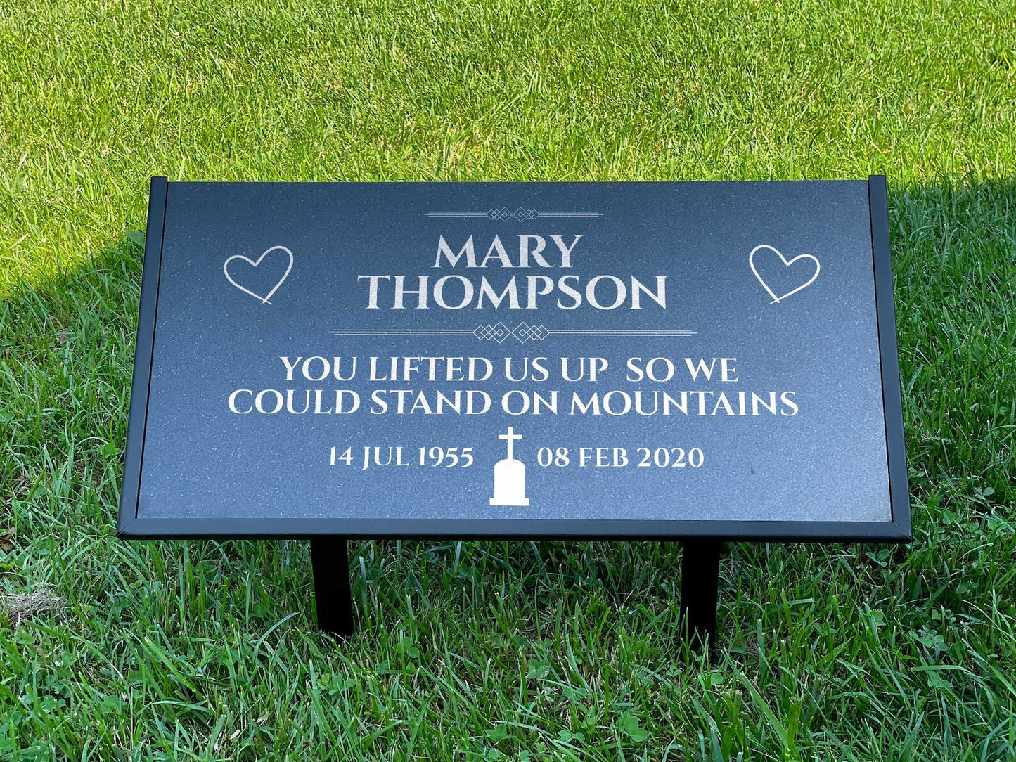 Personalized Black Granite Headstone, Tombstone – 12x6 & 24x12 Memorial Grave Marker with Metal Stand, Graveyard sign