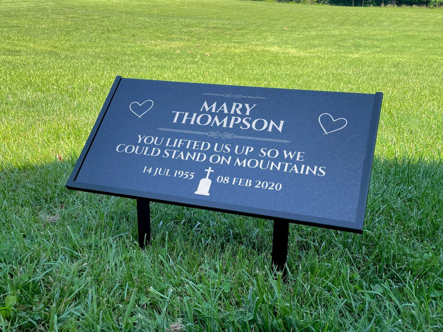 Personalized Black Granite Headstone, Tombstone – 12x6 & 24x12 Memorial Grave Marker with Metal Stand, Graveyard sign