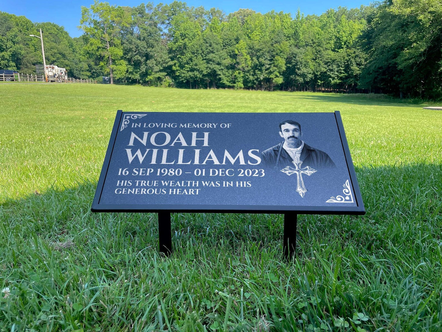 Personalized Black Granite Headstone, Tombstone with Photo 24x12 Memorial Grave Marker with Metal Stand, Graveyard sign (Copy)