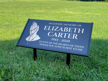 Personalized Black Granite Headstone, Tombstone – 12x6 & 24x12 Memorial Grave Marker with Metal Stand, Graveyard sign