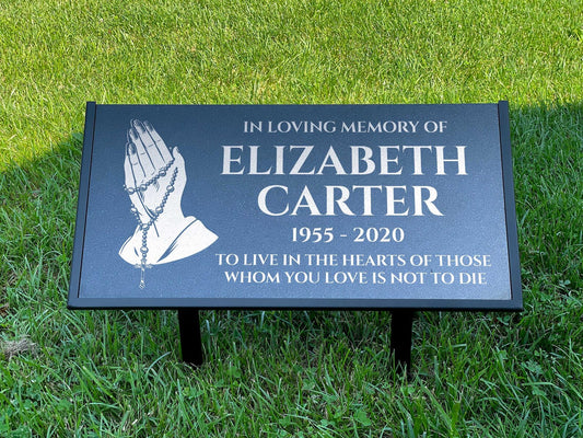 Personalized Black Granite Headstone, Tombstone – 12x6 & 24x12 Memorial Grave Marker with Metal Stand, Graveyard sign