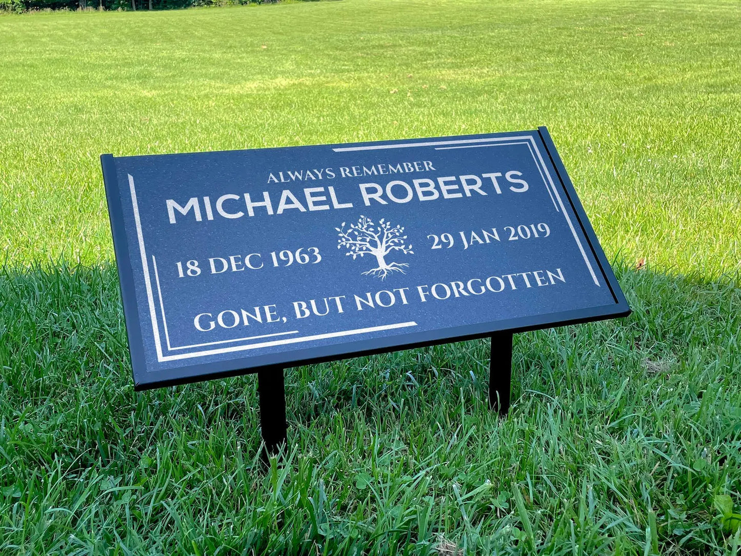 Personalized Black Granite Headstone, Tombstone – 12x6 & 24x12 Memorial Grave Marker with Metal Stand, Graveyard sign