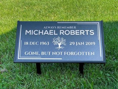 Personalized Black Granite Headstone, Tombstone – 12x6 & 24x12 Memorial Grave Marker with Metal Stand, Graveyard sign
