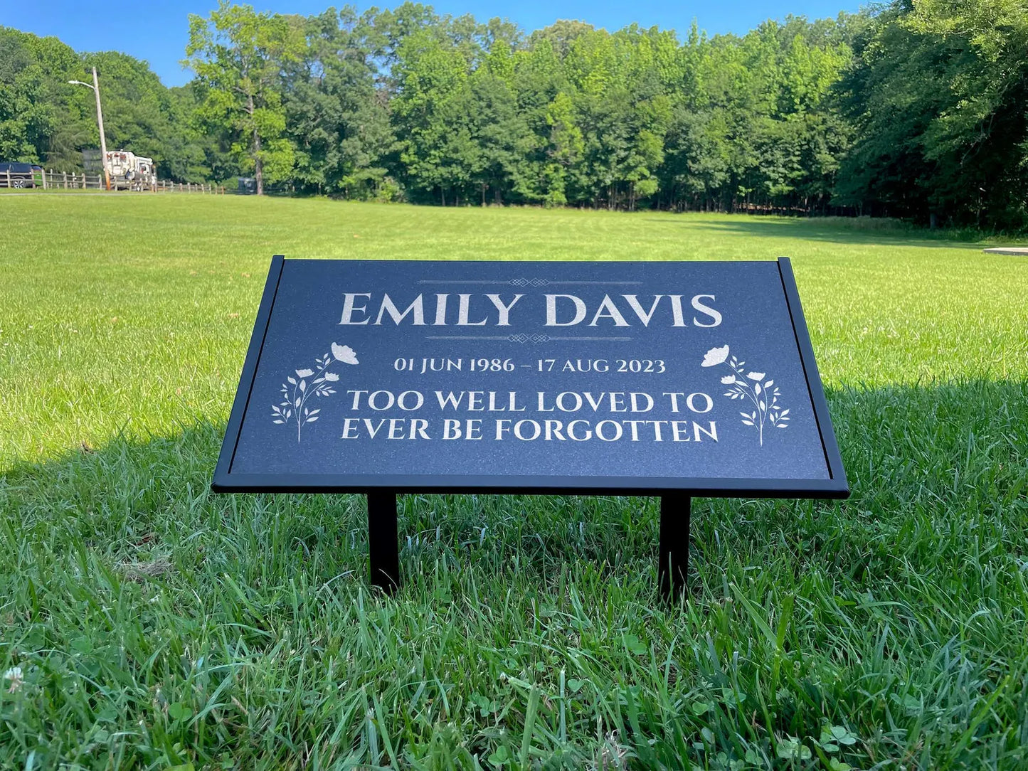 Personalized Black Granite Headstone, Tombstone – 12x6 & 24x12 Memorial Grave Marker with Metal Stand, Graveyard sign