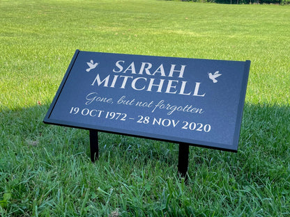 Personalized Black Granite Headstone, Tombstone – 12x6 & 24x12 Memorial Grave Marker with Metal Stand, Graveyard sign