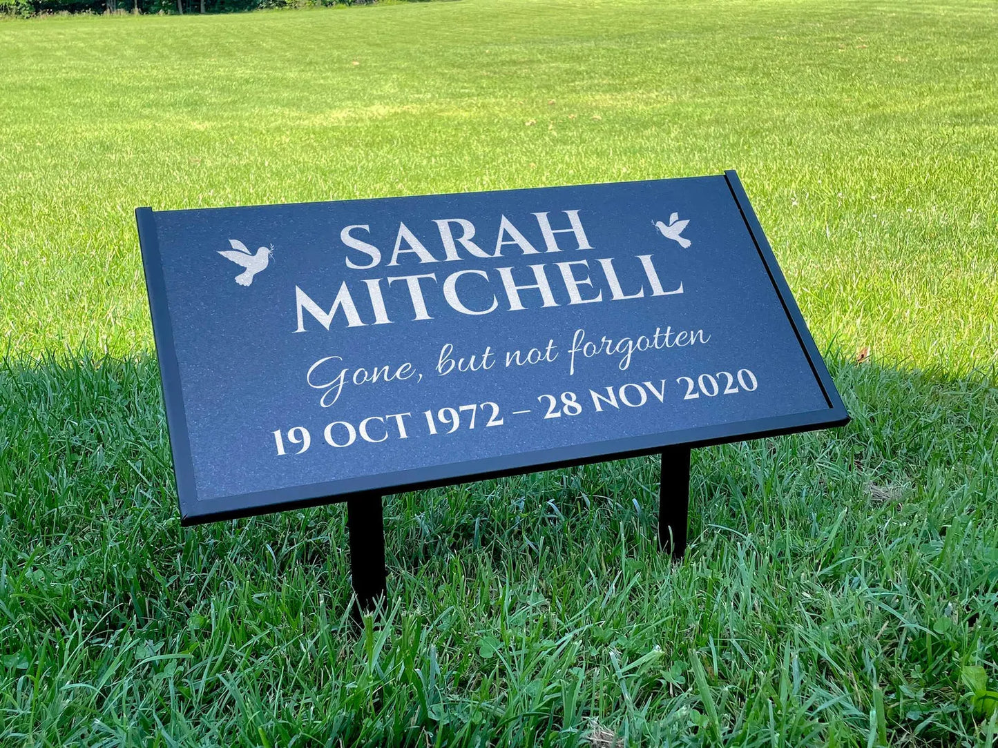 Personalized Black Granite Headstone, Tombstone – 12x6 & 24x12 Memorial Grave Marker with Metal Stand, Graveyard sign