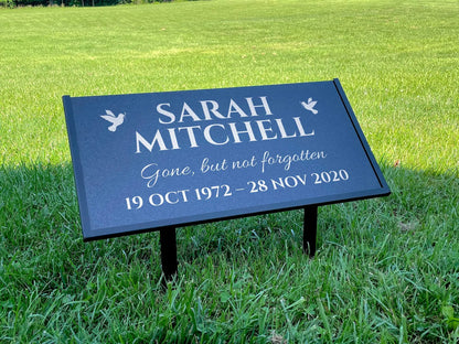Personalized Black Granite Headstone, Tombstone – 12x6 & 24x12 Memorial Grave Marker with Metal Stand, Graveyard sign