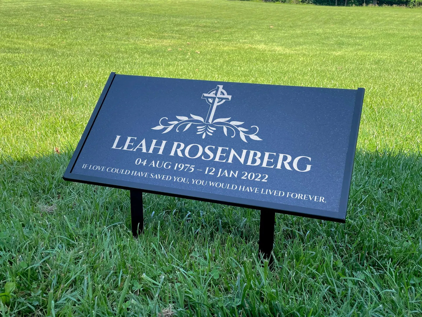 Personalized Black Granite Headstone, Tombstone – 12x6 & 24x12 Memorial Grave Marker with Metal Stand, Graveyard sign