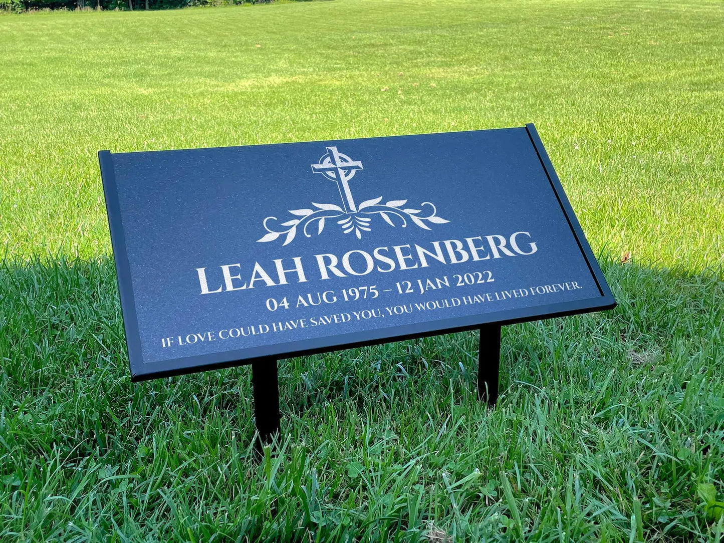 Personalized Black Granite Headstone, Tombstone – 12x6 & 24x12 Memorial Grave Marker with Metal Stand, Graveyard sign