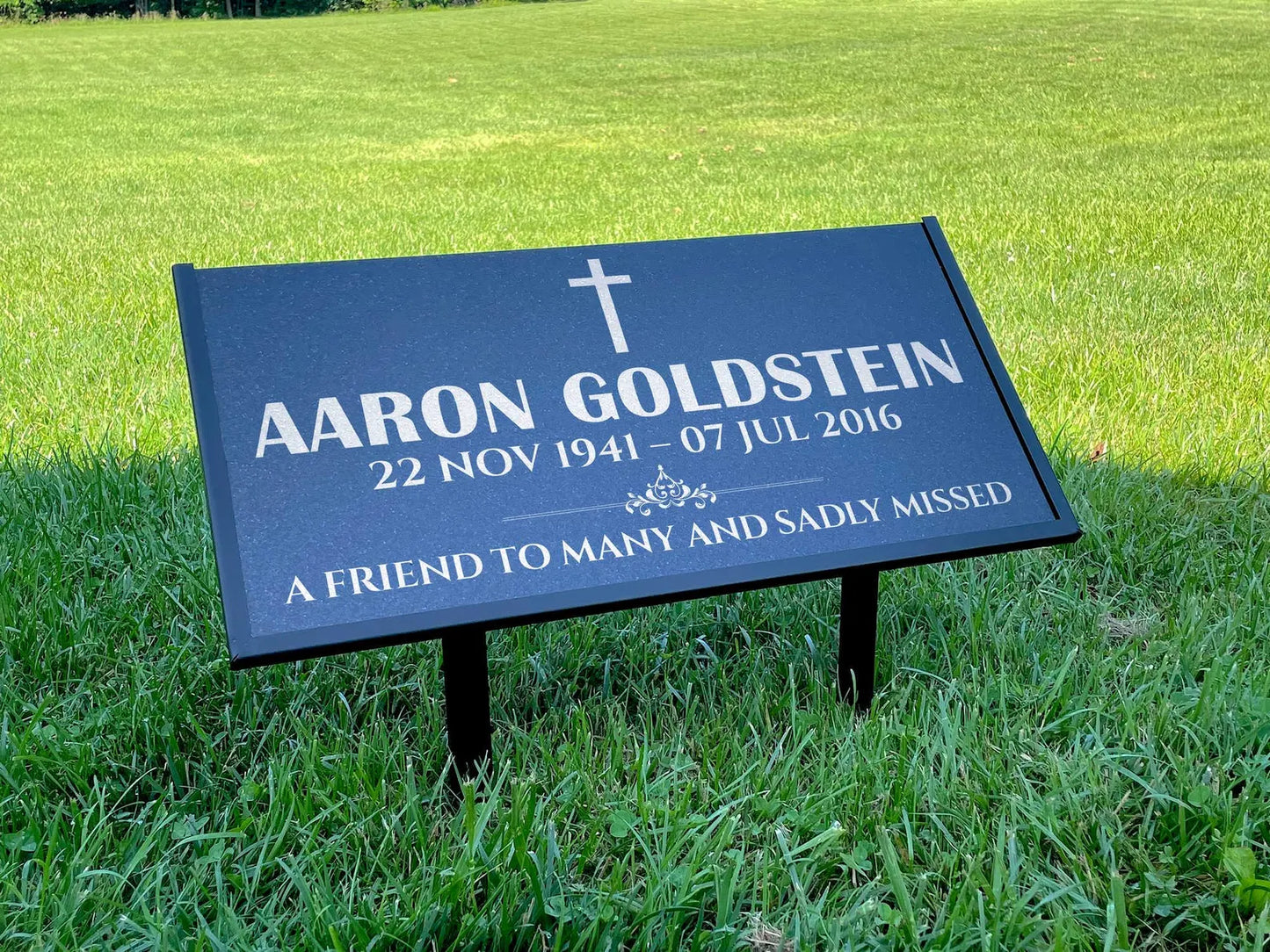 Personalized Black Granite Headstone, Tombstone – 12x6 & 24x12 Memorial Grave Marker with Metal Stand, Graveyard sign