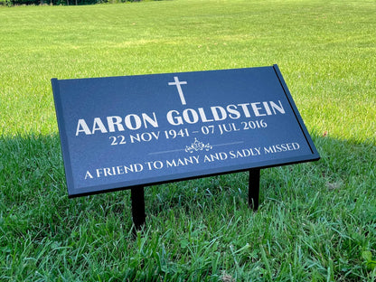 Personalized Black Granite Headstone, Tombstone – 12x6 & 24x12 Memorial Grave Marker with Metal Stand, Graveyard sign