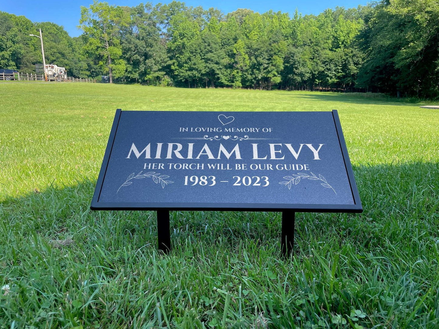 Personalized Black Granite Headstone, Tombstone – 12x6 & 24x12 Memorial Grave Marker with Metal Stand, Graveyard sign