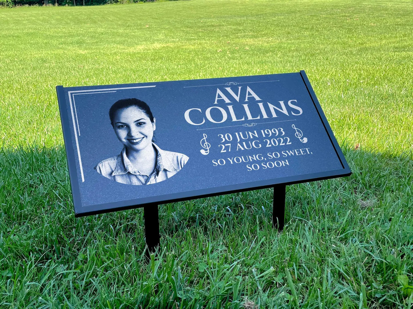 Personalized Black Granite Headstone, Tombstone with Photo 24x12 Memorial Grave Marker with Metal Stand, Graveyard sign (Copy)