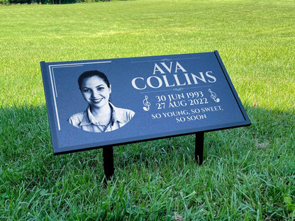 Personalized Black Granite Headstone, Tombstone with Photo 24x12 Memorial Grave Marker with Metal Stand, Graveyard sign (Copy)