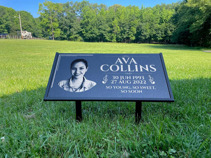 Personalized Black Granite Headstone, Tombstone with Photo 24x12 Memorial Grave Marker with Metal Stand, Graveyard sign (Copy)