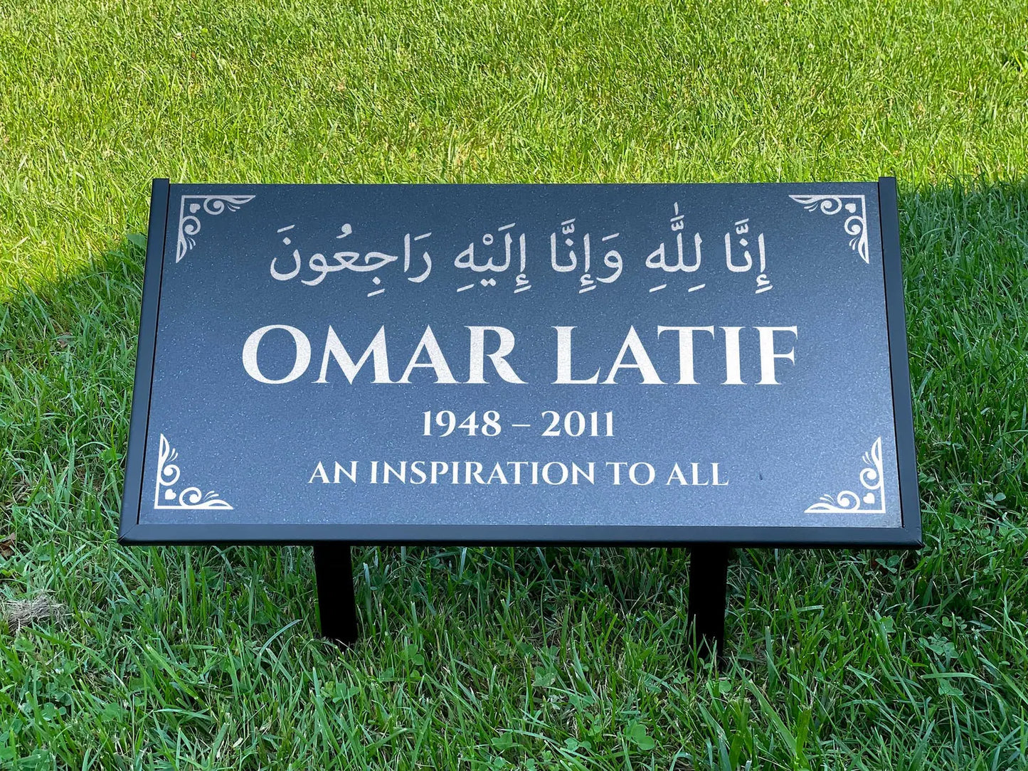 Islamic Black Granite Headstone – Personalized 12x6 & 24x12 Muslim Memorial Grave Marker with Metal Stand
