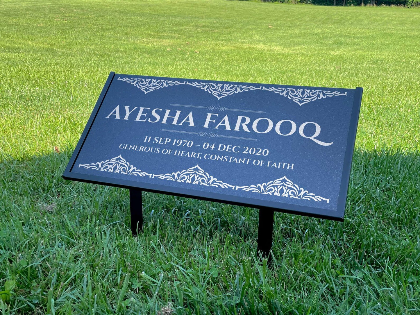 Islamic Black Granite Headstone – Personalized 12x6 & 24x12 Muslim Memorial Grave Marker with Metal Stand