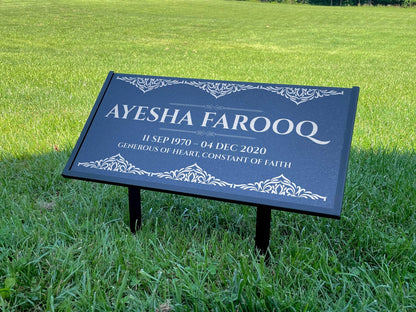 Islamic Black Granite Headstone – Personalized 12x6 & 24x12 Muslim Memorial Grave Marker with Metal Stand