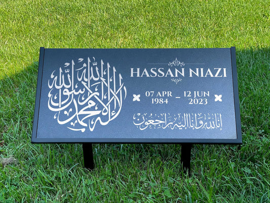 Personalized Black Granite Headstone, Tombstone – 12x6 & 24x12 Memorial Grave Marker with Metal Stand, Graveyard sign