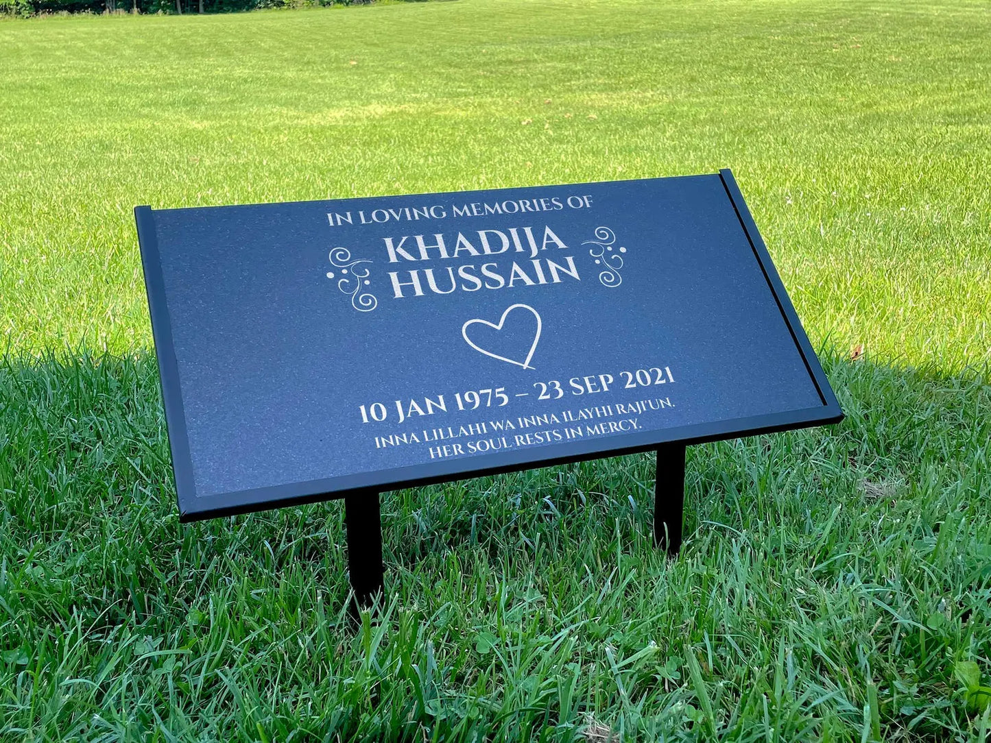 Islamic Black Granite Headstone – Personalized 12x6 & 24x12 Muslim Memorial Grave Marker with Metal Stand