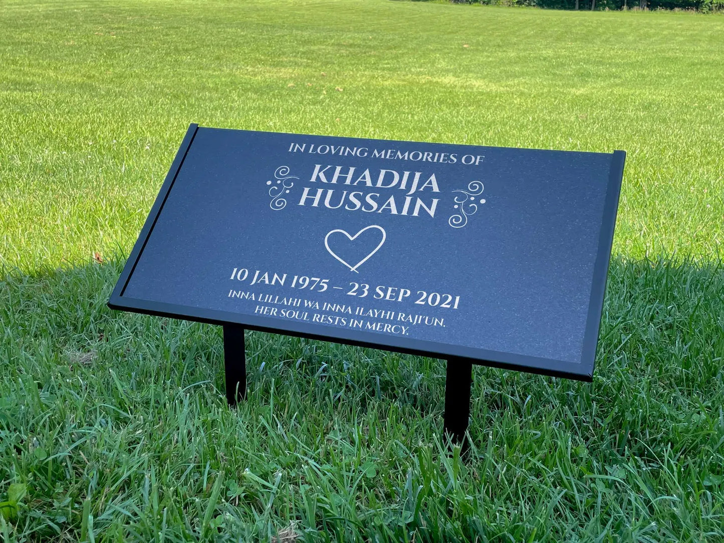 Islamic Black Granite Headstone – Personalized 12x6 & 24x12 Muslim Memorial Grave Marker with Metal Stand