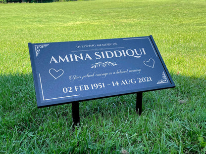 Islamic Black Granite Headstone – Personalized 12x6 & 24x12 Muslim Memorial Grave Marker with Metal Stand