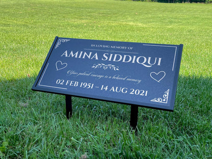 Islamic Black Granite Headstone – Personalized 12x6 & 24x12 Muslim Memorial Grave Marker with Metal Stand