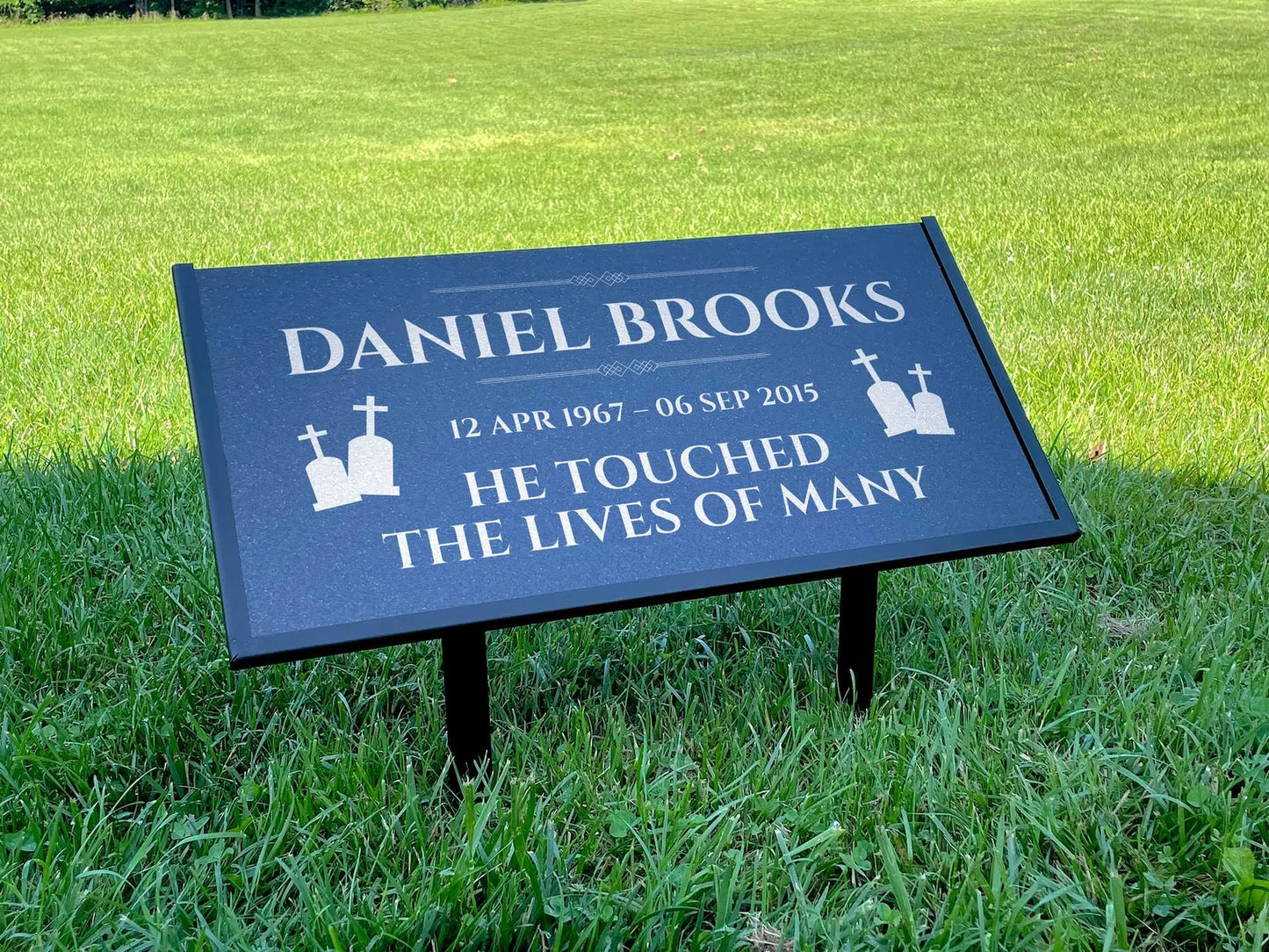 Personalized Black Granite Headstone, Tombstone – 12x6 & 24x12 Memorial Grave Marker with Metal Stand, Graveyard sign