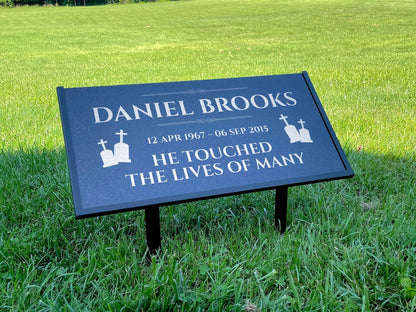 Personalized Black Granite Headstone, Tombstone – 12x6 & 24x12 Memorial Grave Marker with Metal Stand, Graveyard sign