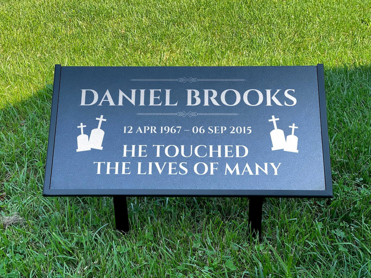 Personalized Black Granite Headstone, Tombstone – 12x6 & 24x12 Memorial Grave Marker with Metal Stand, Graveyard sign