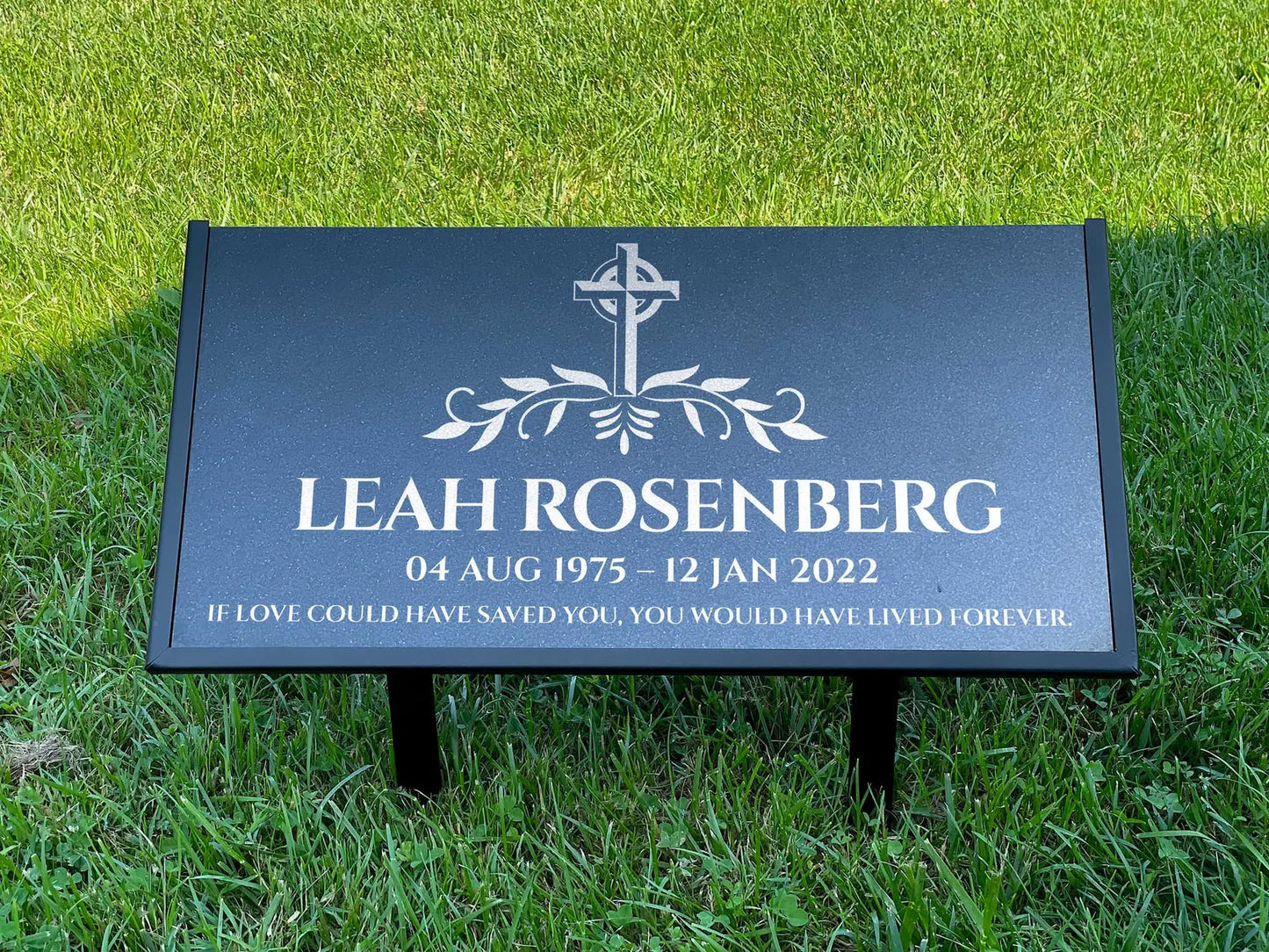 Personalized Black Granite Headstone, Tombstone – 12x6 & 24x12 Memorial Grave Marker with Metal Stand, Graveyard sign
