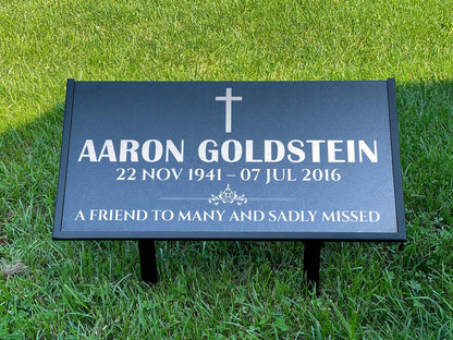 Personalized Black Granite Headstone, Tombstone – 12x6 & 24x12 Memorial Grave Marker with Metal Stand, Graveyard sign