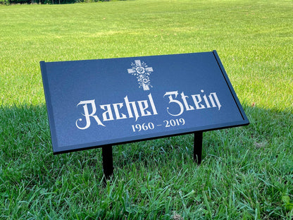 Personalized Black Granite Headstone, Tombstone – 12x6 & 24x12 Memorial Grave Marker with Metal Stand, Graveyard sign